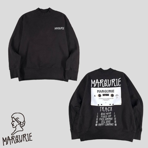 말퀴리 MARQURIE 유니클로 베이스 블랙 스토리 트랙 테이프 프린팅 기모 맨투맨 티셔츠  SIZE L