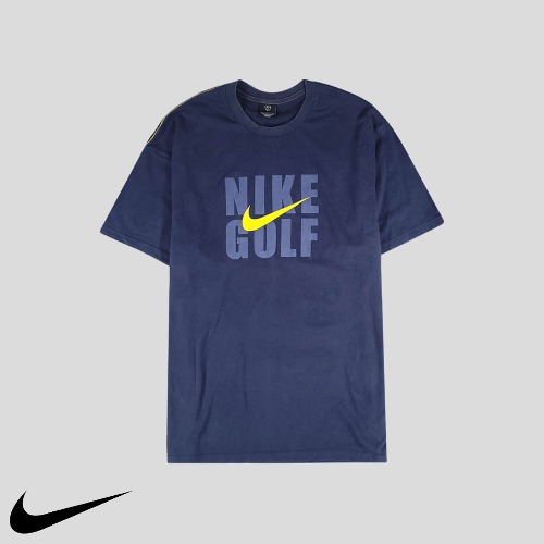 나이키 골프 네이비 옐로우 스우시 스티치 코튼100 반팔 티셔츠 L