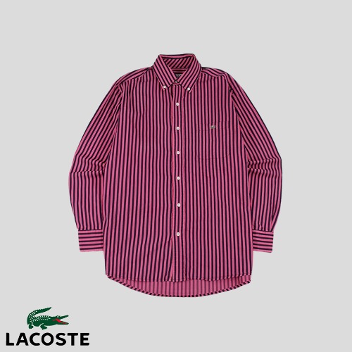 라코스테 핑크 네이비 스트라이프 크록패치 체스트포켓 버튼다운 코튼100 남방 셔츠 M