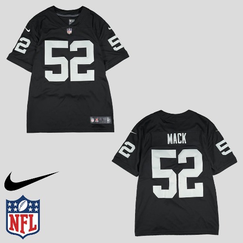 나이키 X NFL 엔에프엘 블랙 화이트 드라이핏 오클랜드 레이더스 칼릴 맥 52넘버 미식축구 풋볼져지 유니폼 블록코어 반팔 티셔츠 MADE IN HONDURAS L