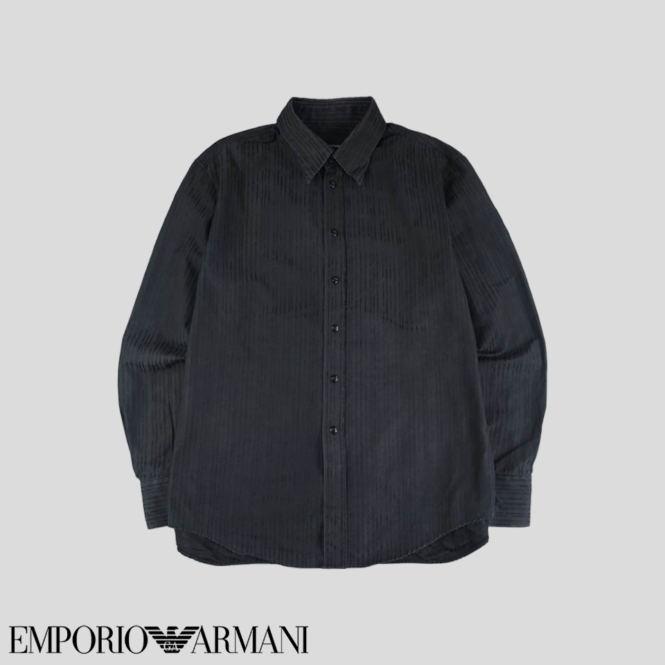 엠포리오 아르마니 피그먼트 블랙 스트라이프패턴 코튼 혼방 남방 셔츠 XL
