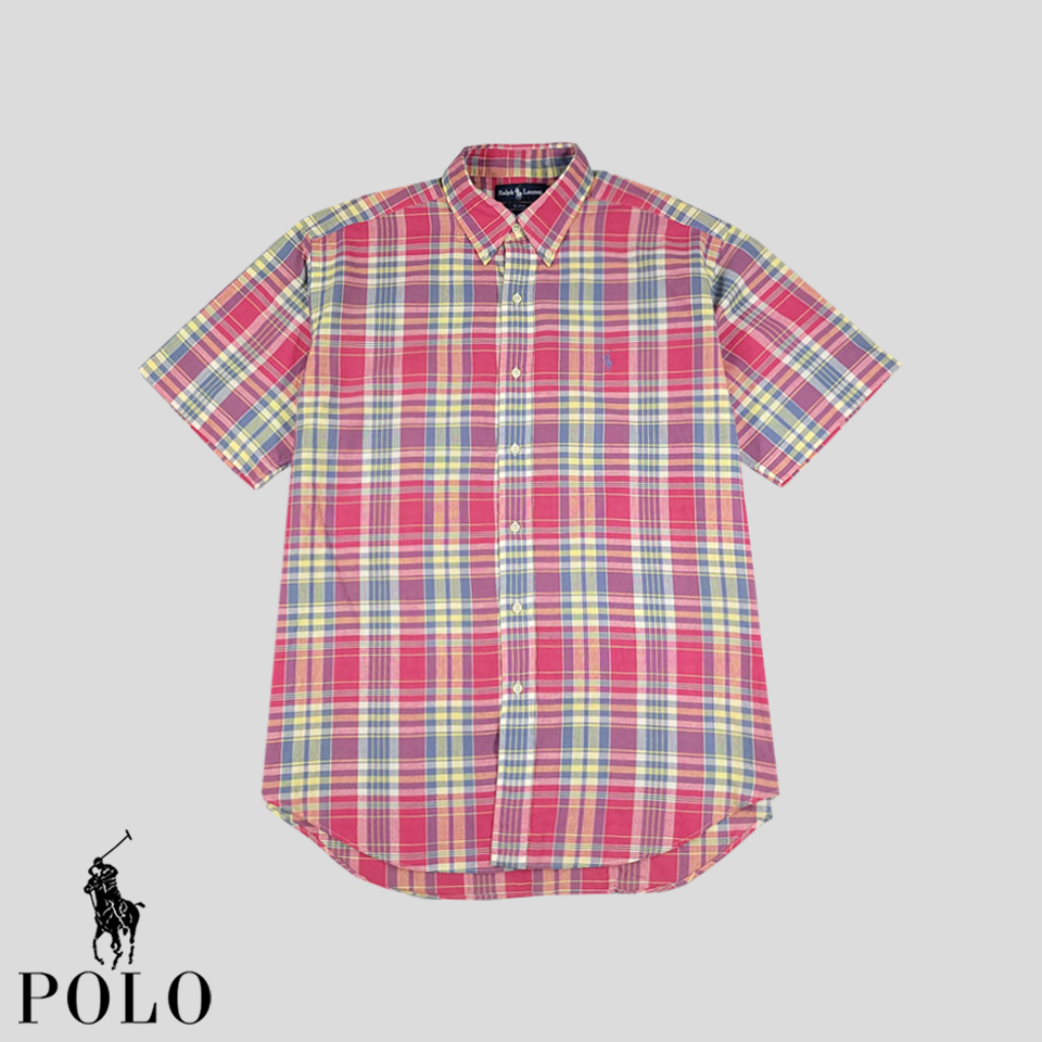폴로랄프로렌 핑크 블루 타탄체크 심플포니 블레이크핏 아메카지 코튼100 반팔셔츠 하프셔츠 2XL