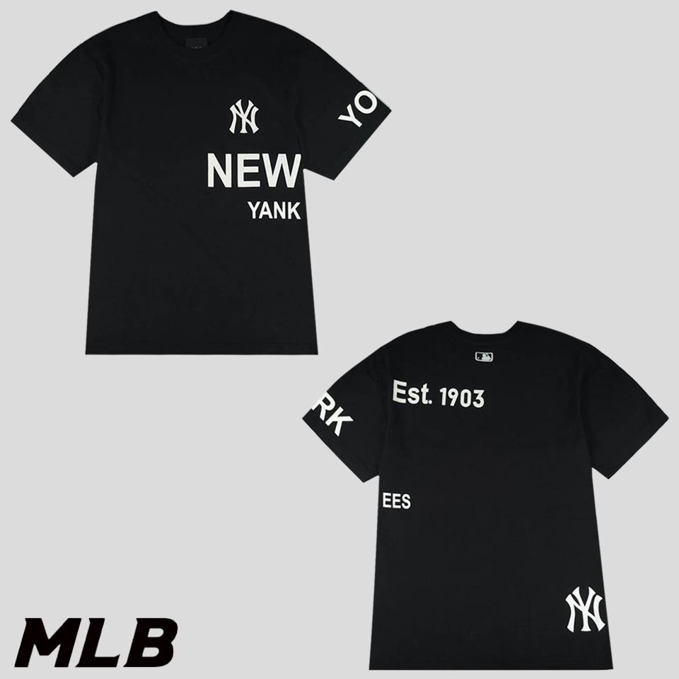 MLB 엠엘비 블랙 뉴욕양키즈 멀티 프린팅 라운드넥 코튼 반팔 티셔츠 M