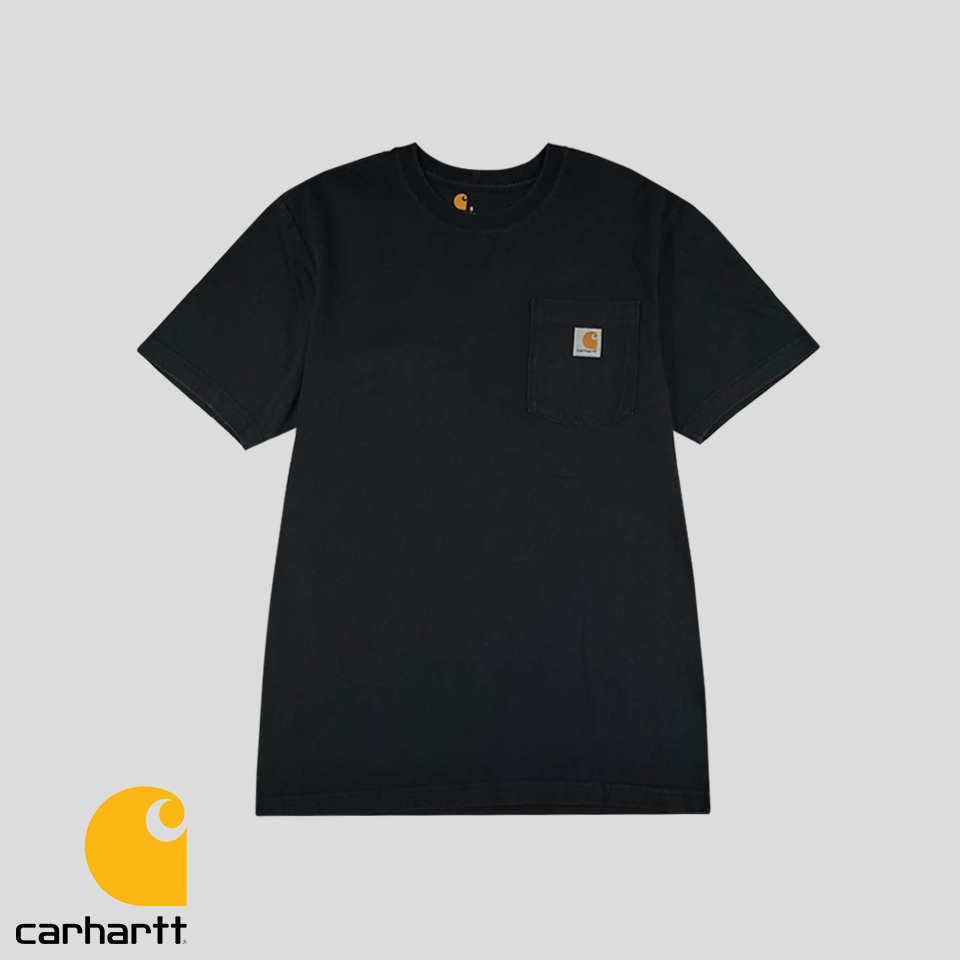 칼하트 피그먼트 블랙 로고패치 포켓 오리지널핏 헤비코튼100 반팔 티셔츠 MADE IN HONDURAS M