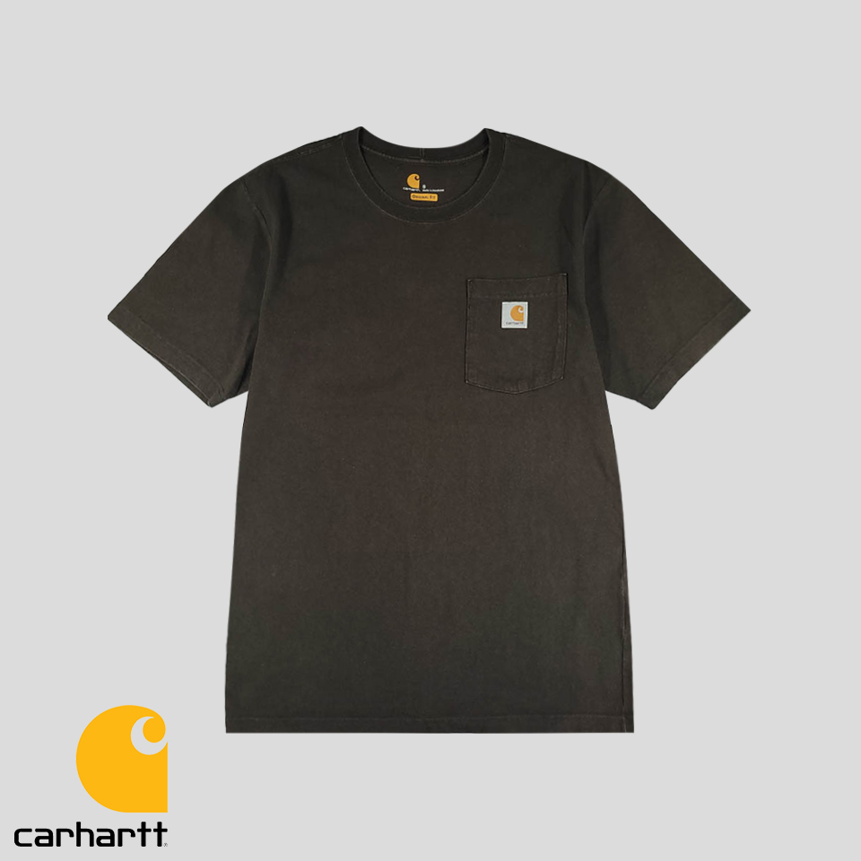 칼하트 피그먼트 브라운 로고패치 포켓 오리지널핏 헤비코튼100 반팔 티셔츠 MADE IN HONDURAS M