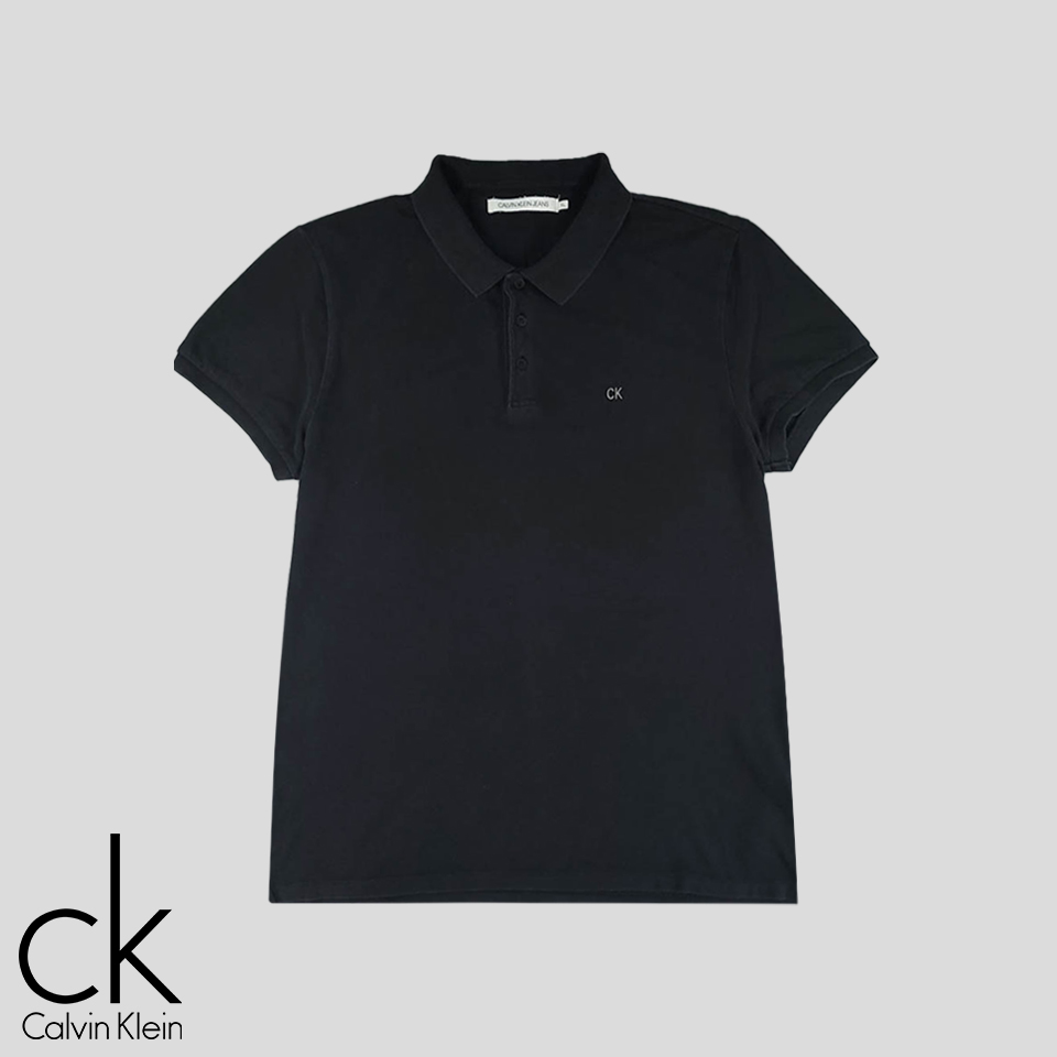 캘빈클라인 진스 피그먼트 블랙 CK로고 카라넥 PK 피케 코튼 반팔 티셔츠 L