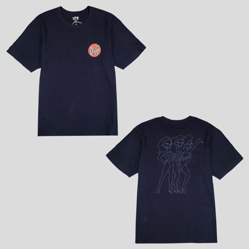 유니클로 X 심슨 피그먼트 네이비 레드 화이트 원형 Duff BEER 빅프린팅 코튼100 반팔 티셔츠 M
