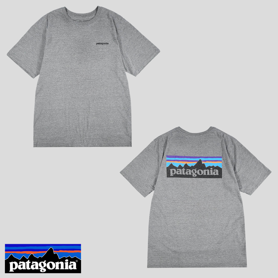 파타고니아 딥그레이 블랙 백프린팅 레귤러핏 폴리 코튼 혼방 등산 하이킹 반팔 티셔츠 MADE IN MEXICO M