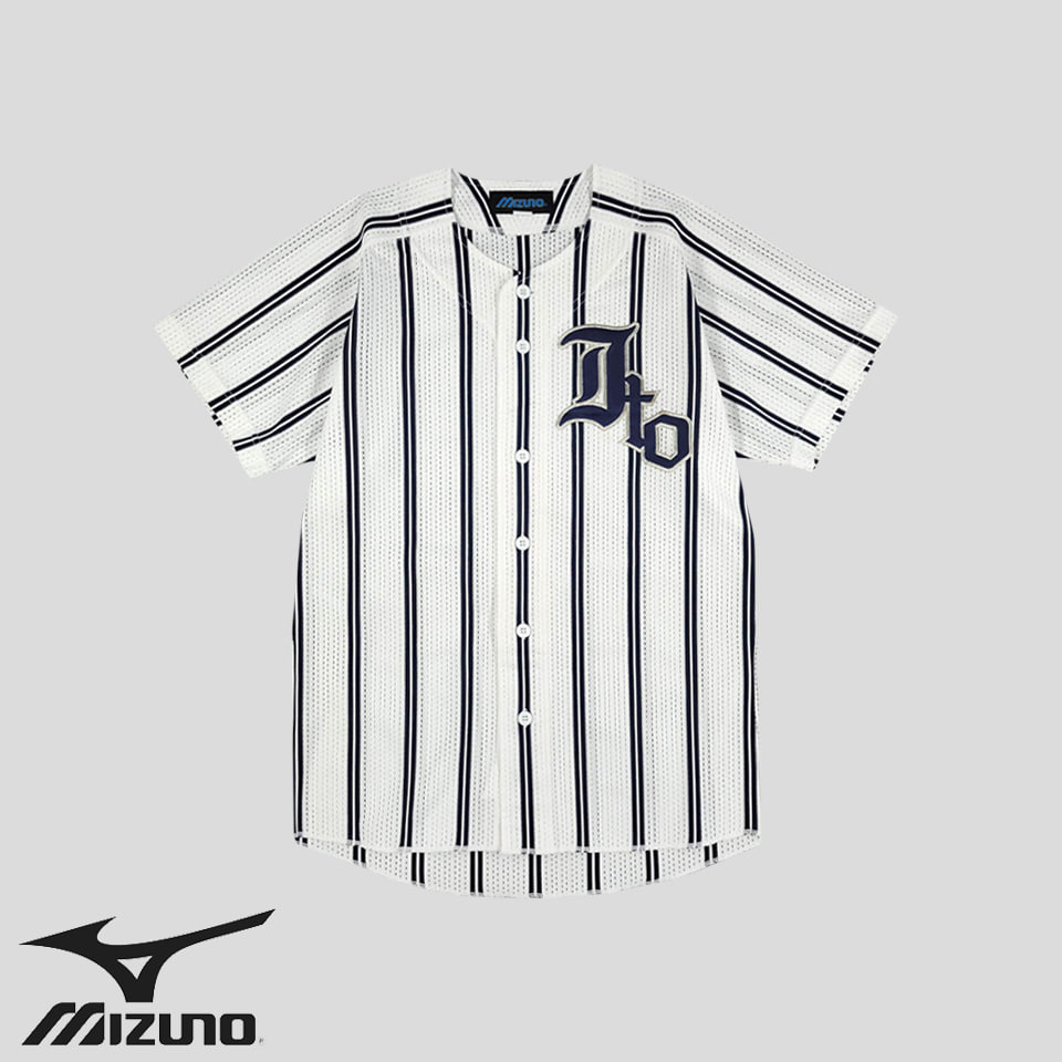 미즈노 JP 화이트 네이비 심플 올드스쿨 베이스볼 논마킹 레플리카 야구져지 반팔셔츠 하프셔츠 M