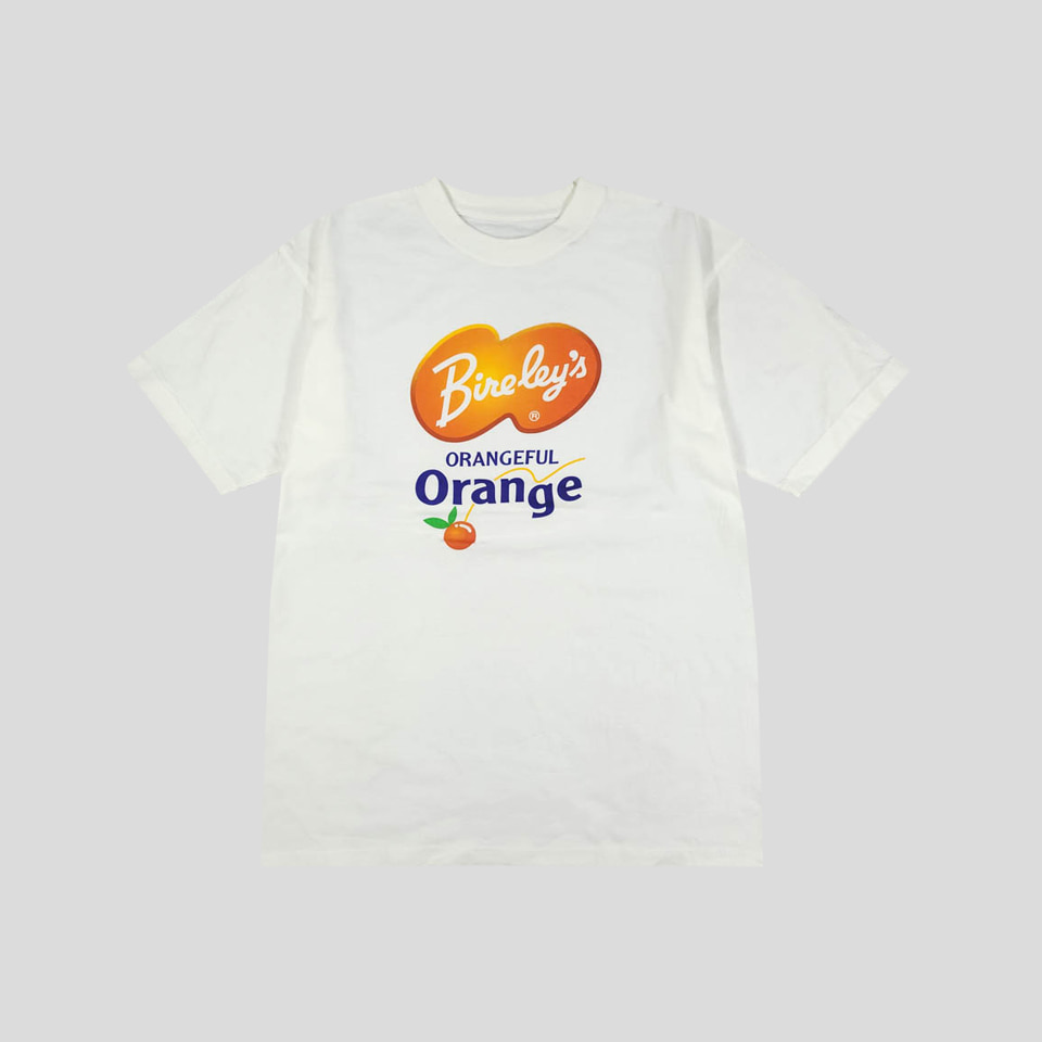 빈티지 BIRELEY&#039;S 오렌지 주스 프린팅 헤비코튼100 반팔 티셔츠 M