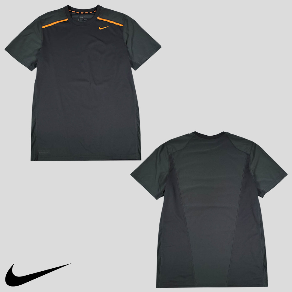나이키 차콜 네온오렌지 스우시 메쉬 드라이핏 져지 기능성 반팔 티셔츠 M