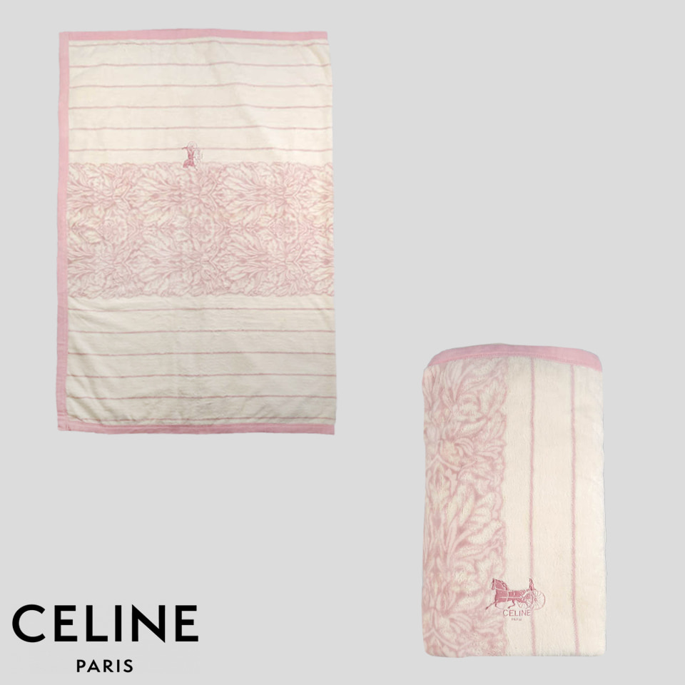 CELINE 셀린느 핑크 아이보리 플라워 스트라이프 패턴 코튼100 매트리스 패드 이불깔개 커버 MADE IN JAPAN