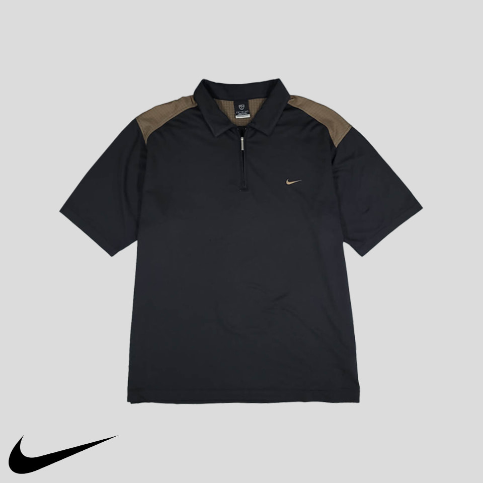 나이키 골프 00s 블랙 브라운 배색 카라넥 폴리 혼방 하프집업 반집업 기능성 져지 반팔 티셔츠 XL