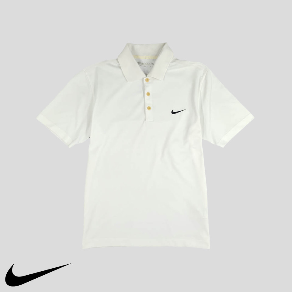 나이키 골프 화이트 블랙 스우시 드라이핏 카라넥 폴리 기능성 져지 반팔 티셔츠 M