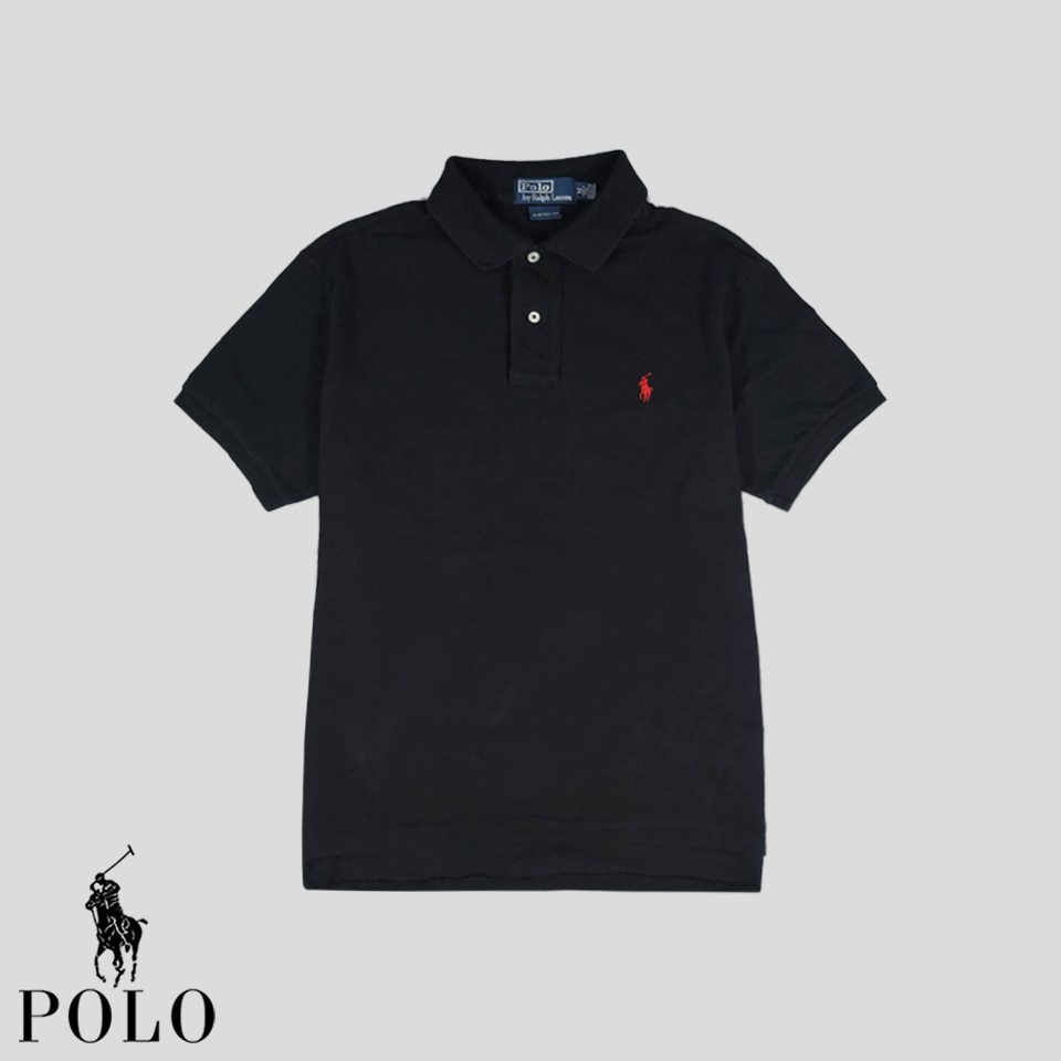 폴로랄프로렌 블랙 레드포니PK 피케 커스텀핏 코튼100 카라넥 반팔 티셔츠 M