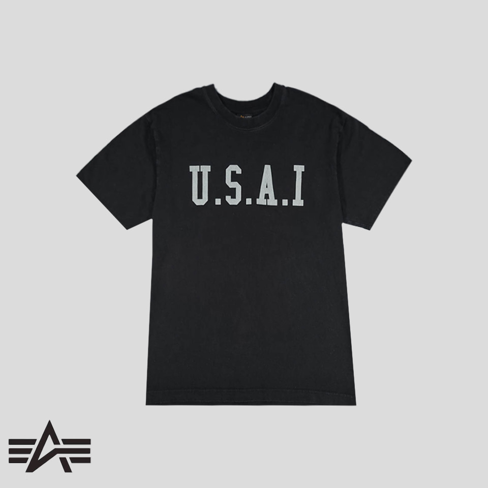 알파인더스트리 피그먼트 블랙 USAI 빅프린팅 코튼100 반팔 티셔츠 L