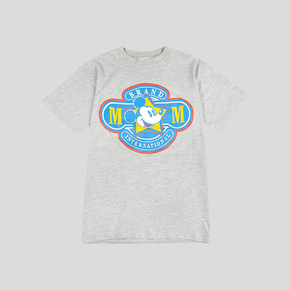 디즈니 멜란지 그레이 블루 미키마우스 빅프린팅 키치 코튼100 반팔 티셔츠 M