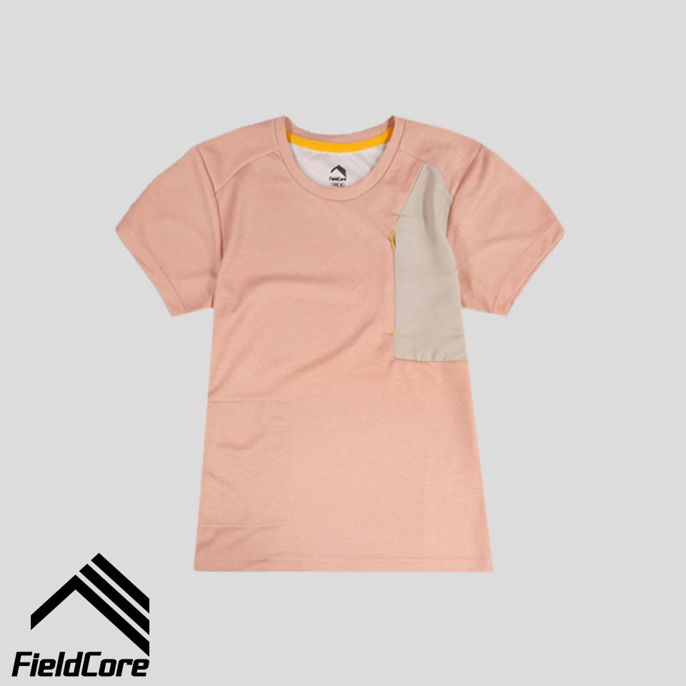 필드코어 핑크 베이지 배색 리플렉티브 하이킹 트래킹 폴리 기능성 반팔 티셔츠 WOMANS M
