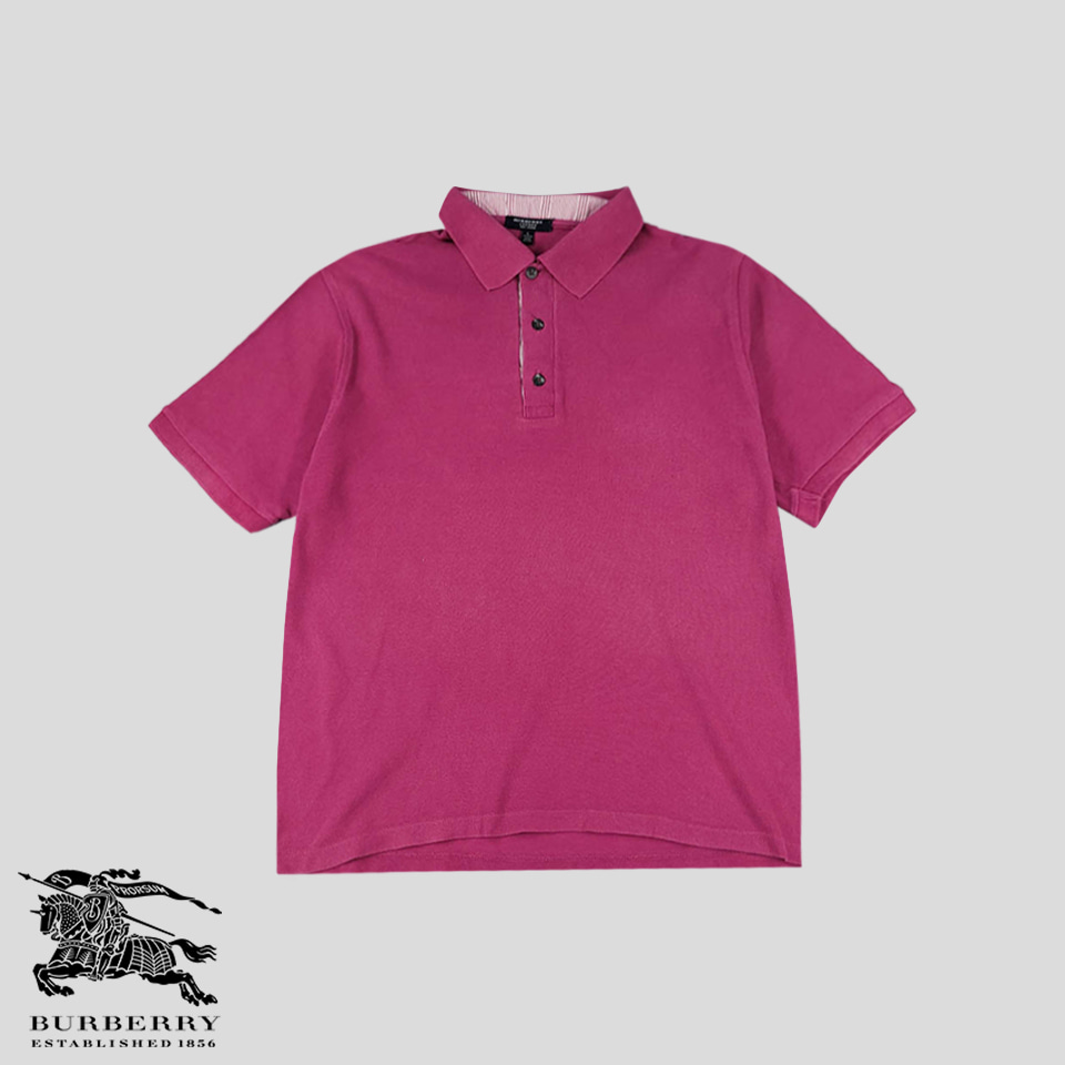 버버리 퍼플 핑크 기마병자수 코튼100 카라넥 PK 피케 반팔 티셔츠 M