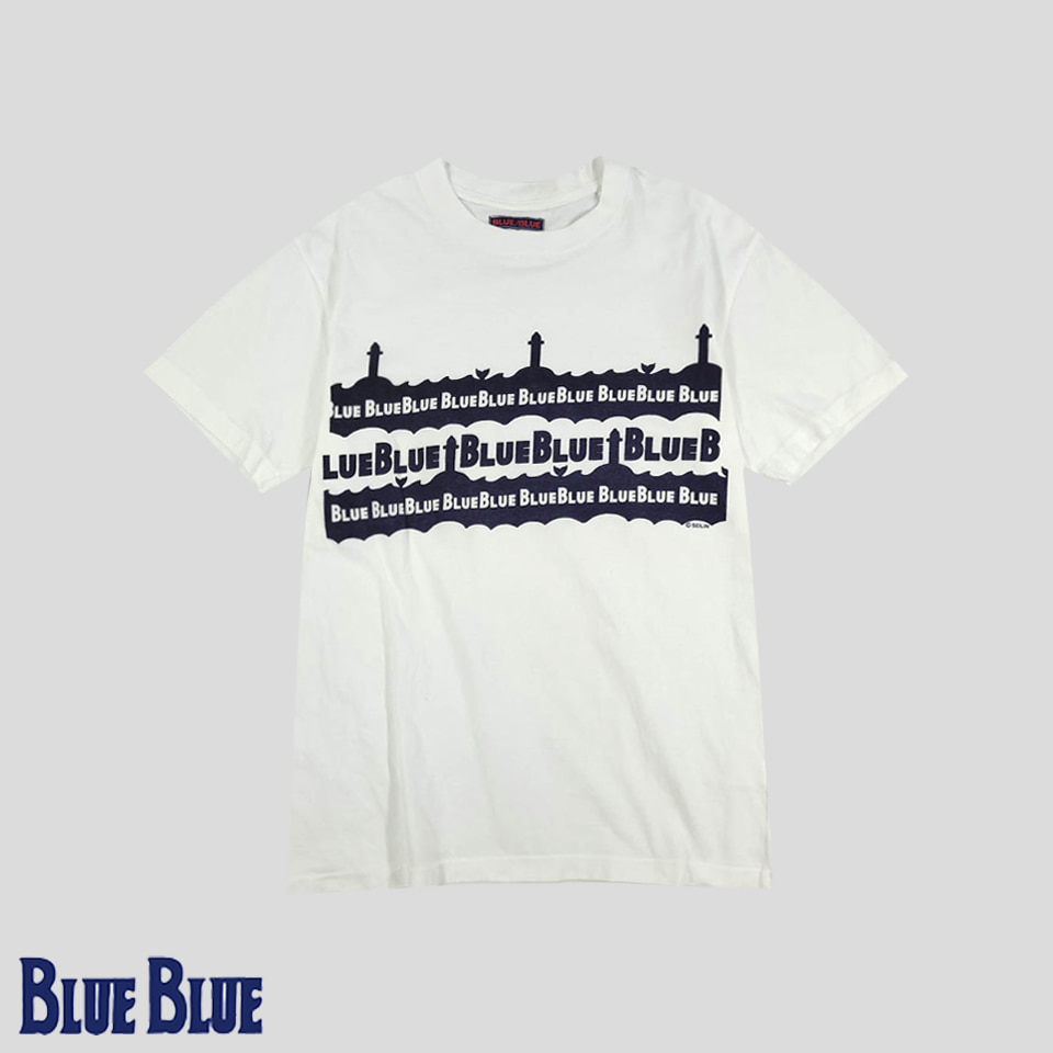 블루블루 화이트 네이비 바다 등대 빅프린팅 반팔 티셔츠 S