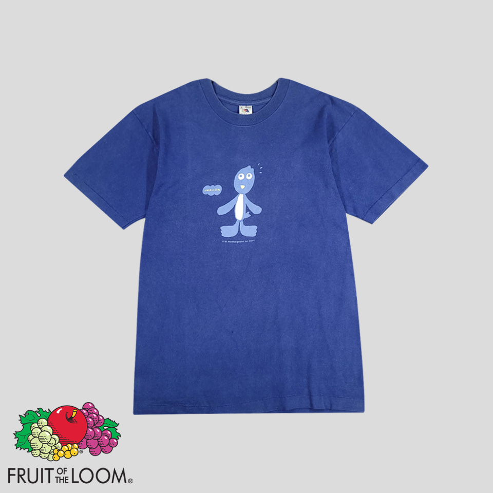 프룻오브더룸 90s 피그먼트 블루 펭귄 프린팅 코튼100 반팔 티셔츠 MADE IN USA M