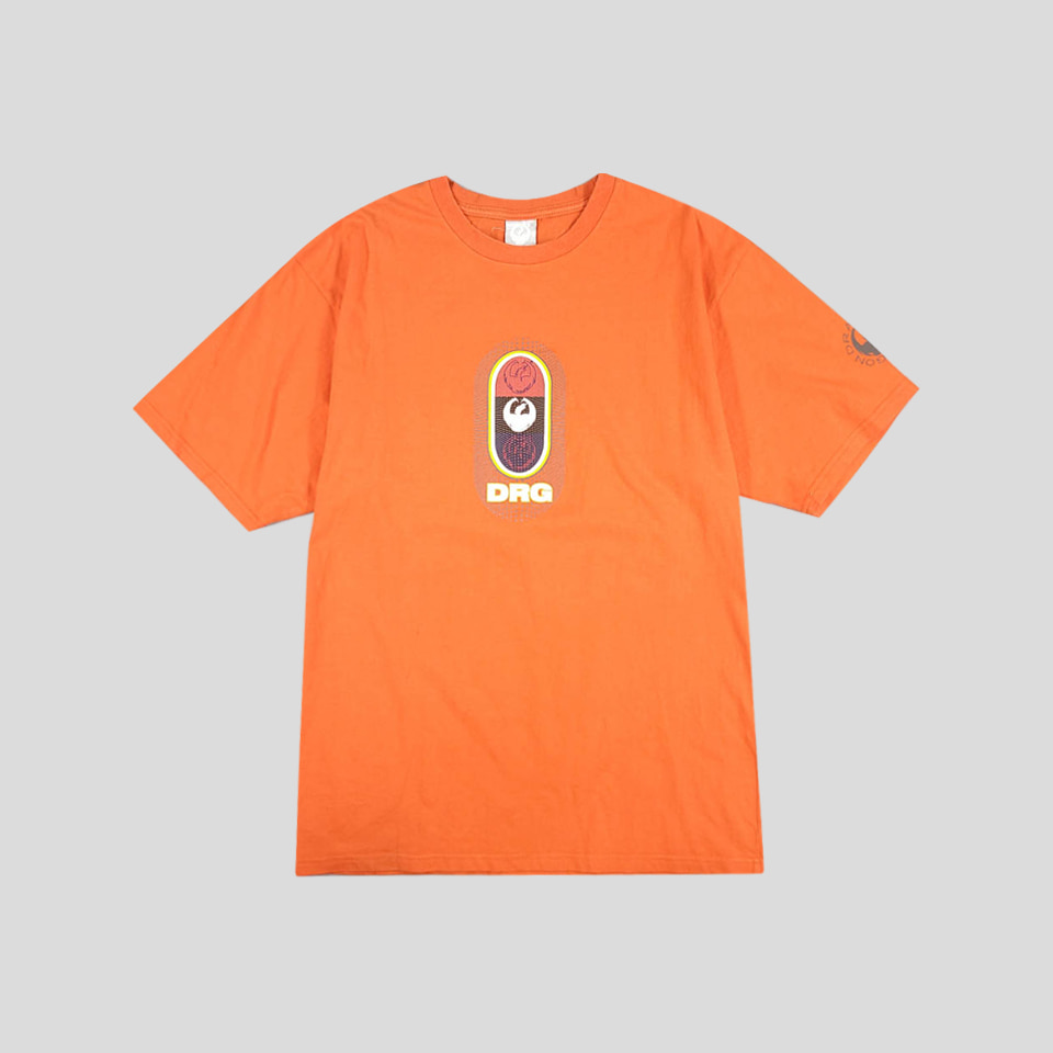 빈티지 오렌지 DRG 드래곤 용 프린팅 코튼100 반팔 티셔츠 M
