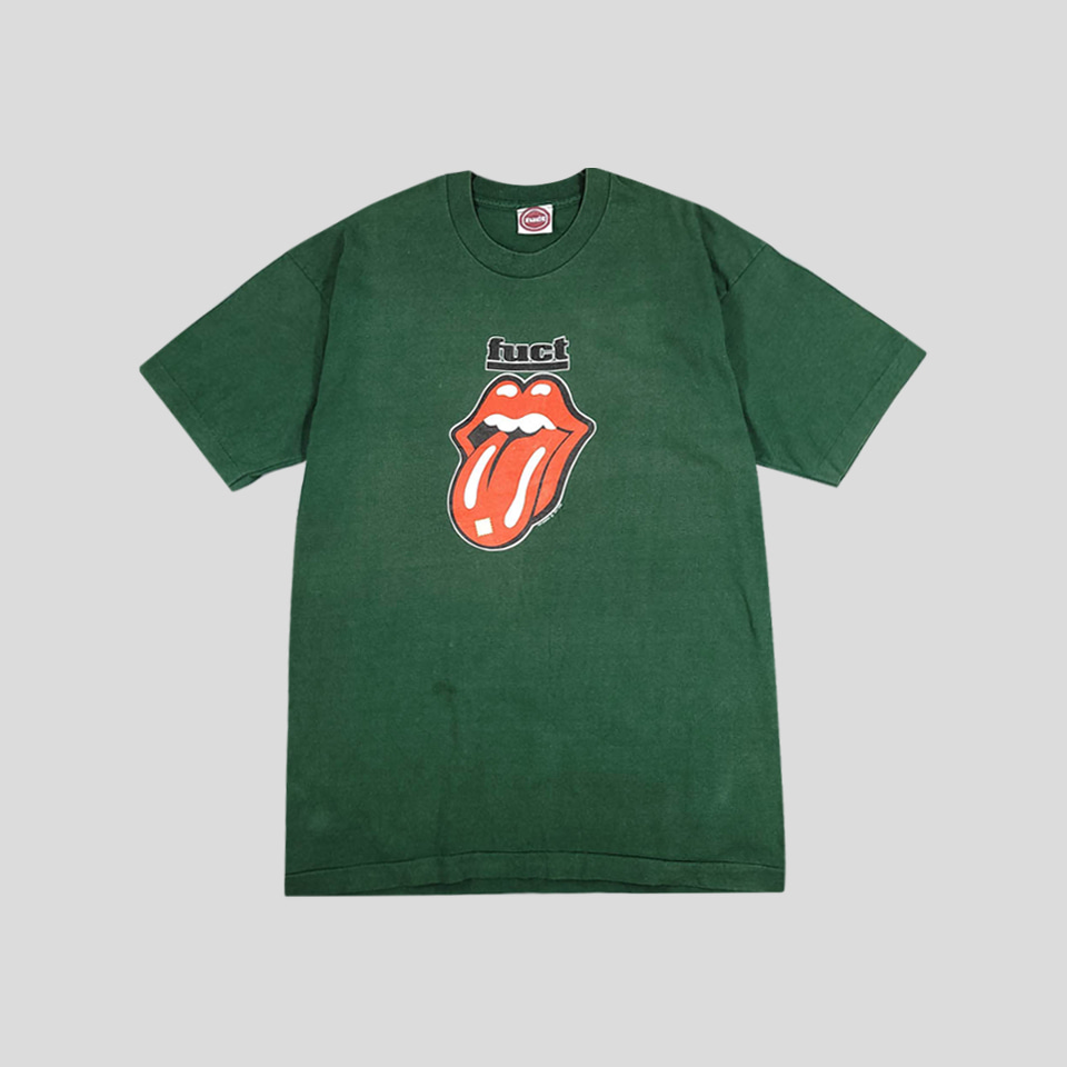 FUCT 퍽트 90s 피그먼트 딥그린 롤링스톤즈 LSD 헤비코튼 코튼100 반팔 티셔츠 MADE IN USA XL