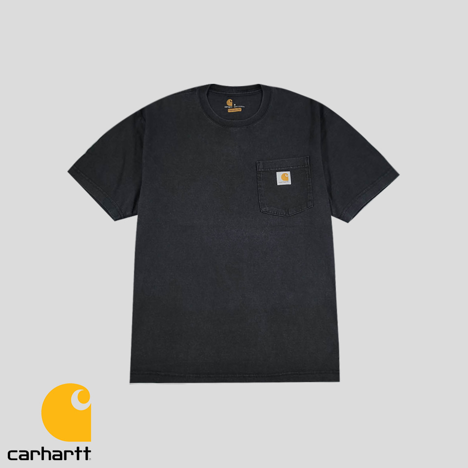 칼하트 피그먼트 블랙 패치로고 체스트포켓 오리지날핏 헤비코튼100 반팔 티셔츠 MADE IN HONDURAS M