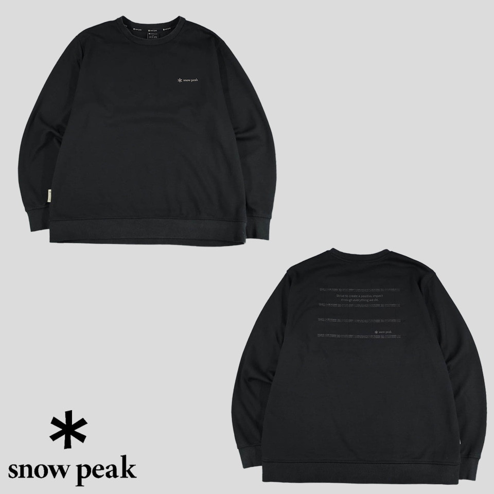 Snow Peak 스노우피크 블랙 스펠아웃 빅프린팅 코튼 폴리 맨투맨 티셔츠 XL
