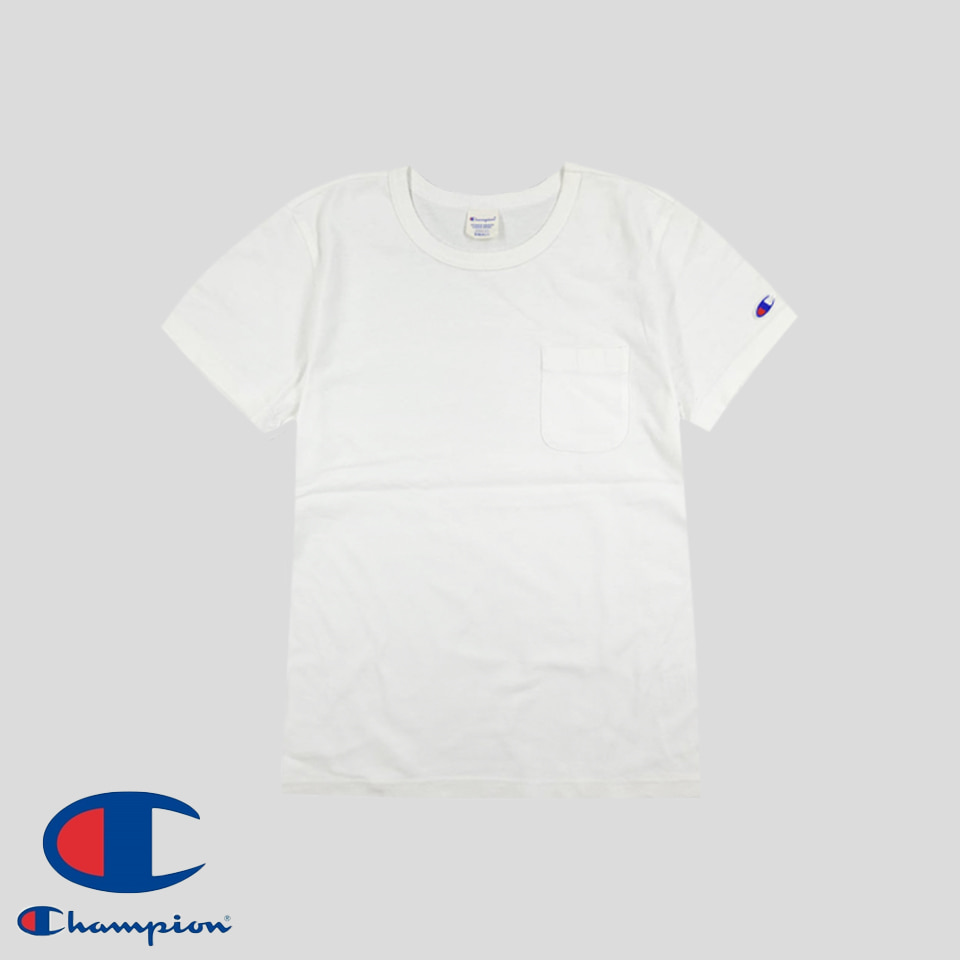 챔피온 JP 화이트 원포켓 심플 코튼100 브이넥 반팔 티셔츠 WOMANS S