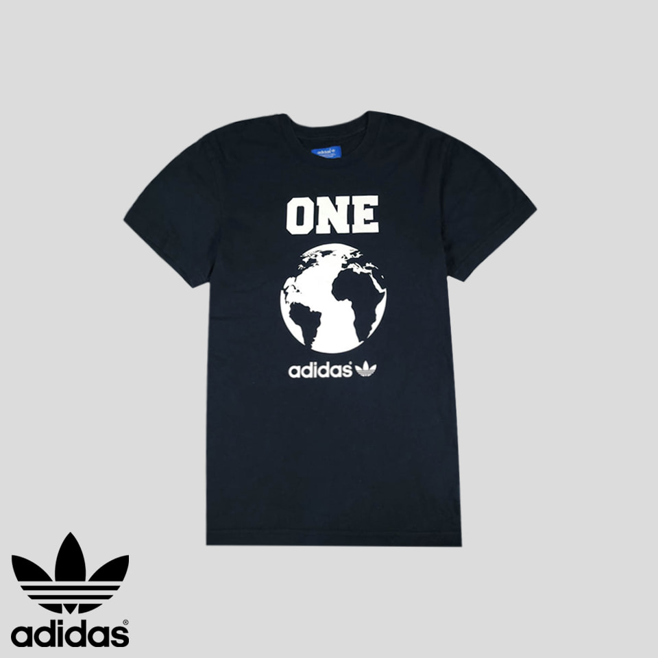 아디다스 딥네이비 화이트 ONE 지구 월드 글로벌 코튼100 반팔 티셔츠  WOMANS L