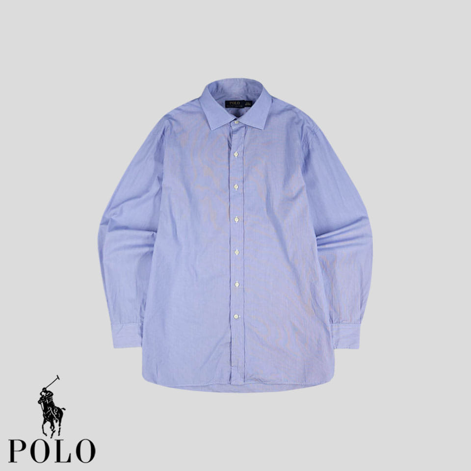 폴로랄프로렌 스카이 블루 화이트 스트라이프 논포니 코튼100 클래식 컷어웨이 남방 셔츠 XL