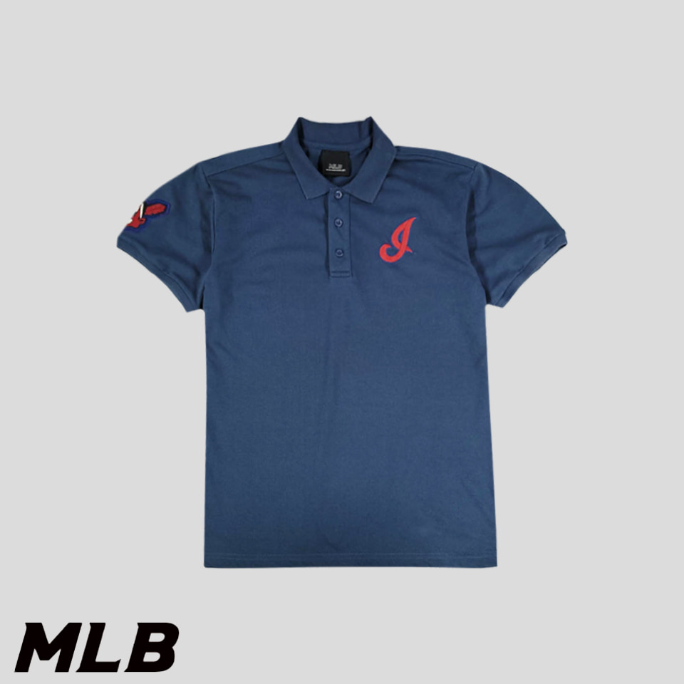 MLB 엠엘비 네이비 레드 클리블랜드 인디언즈 암패치 PK 피케 카라넥 반팔 티셔츠 L