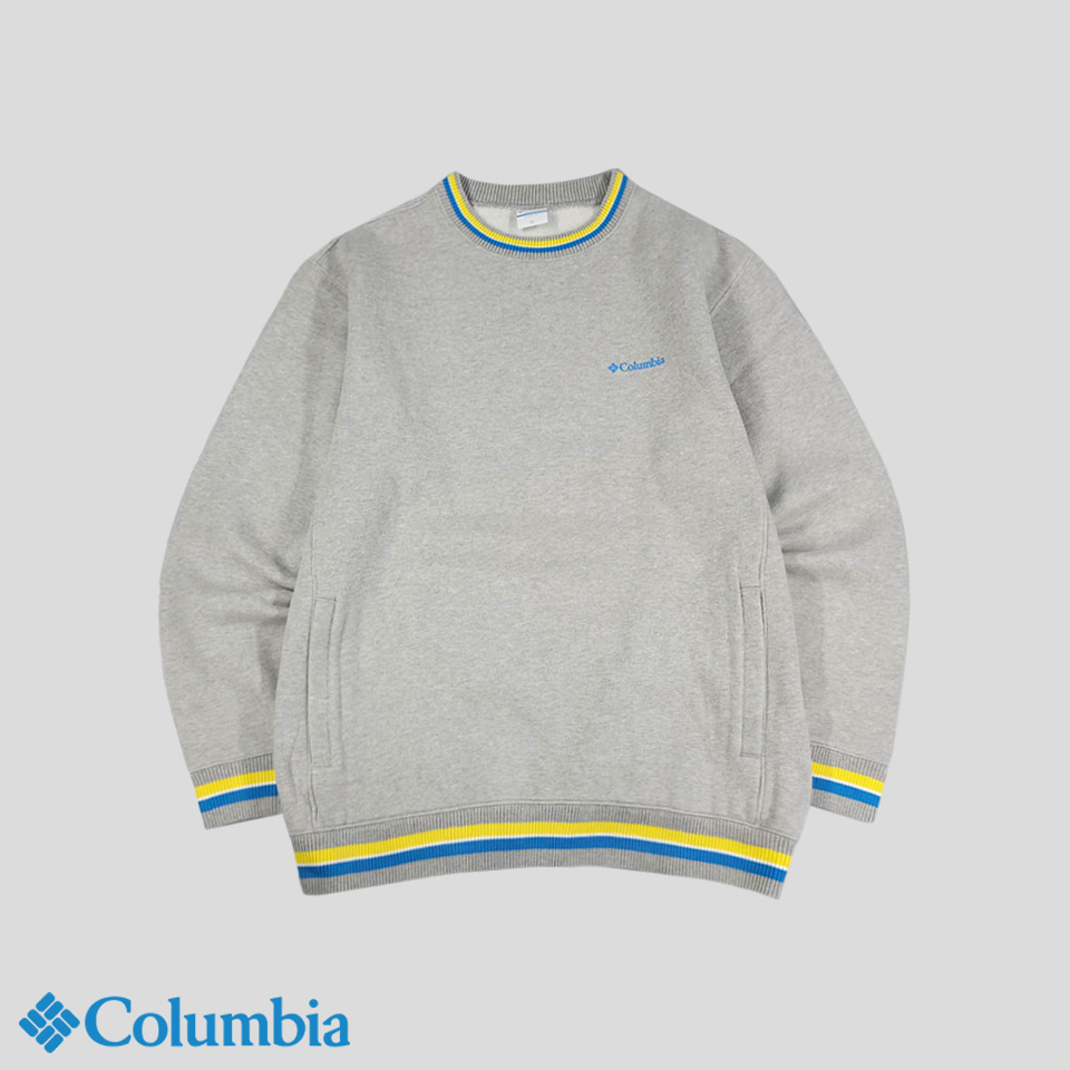 컬럼비아 콜롬비아 그레이 블루 옐로우 라이닝 라운드넥 포켓 코튼 폴리 맨투맨 티셔츠 XL