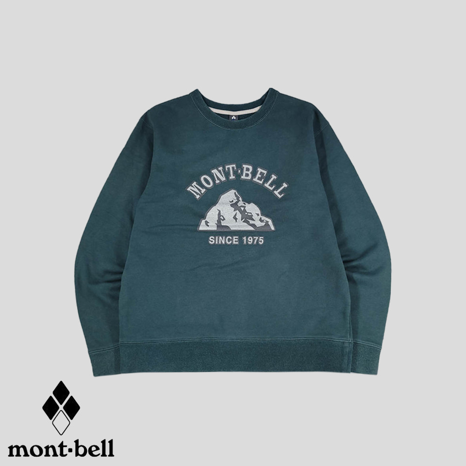 MONT BELL 몽벨 JP 청록 딥그린 1975 마운틴 프린팅 코튼 폴리 맨투맨 티셔츠 M