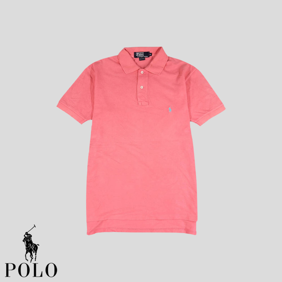 폴로랄프로렌 핑크 스카이블루 포니 코튼100 PK 피케 카라넥 반팔 티셔츠 MADE IN USA L